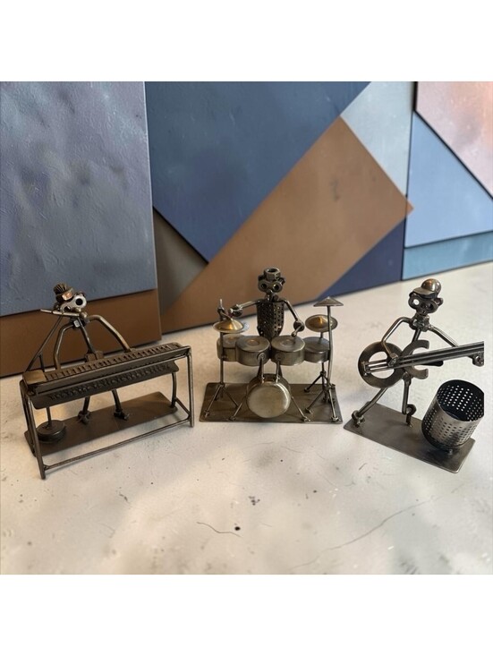 Other - Steam Punk Metal Sculpture Art Band Drummer, Piano, & Guitar Player Set of 3